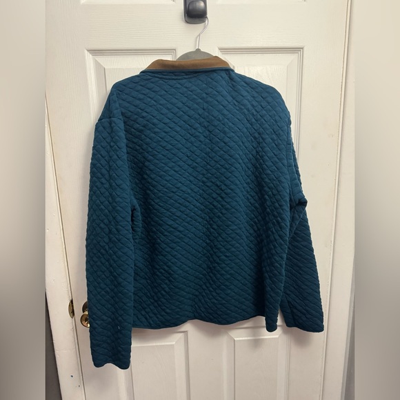 Banana Republic Men's Navy Zip-Up Sweater with Brown Collar - Picture 3 of 3